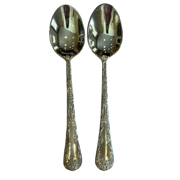 WM Roger Enchanted Rose Vintage Silverplate by Intl Silver 2 Soup Spoons - Picture 1 of 5